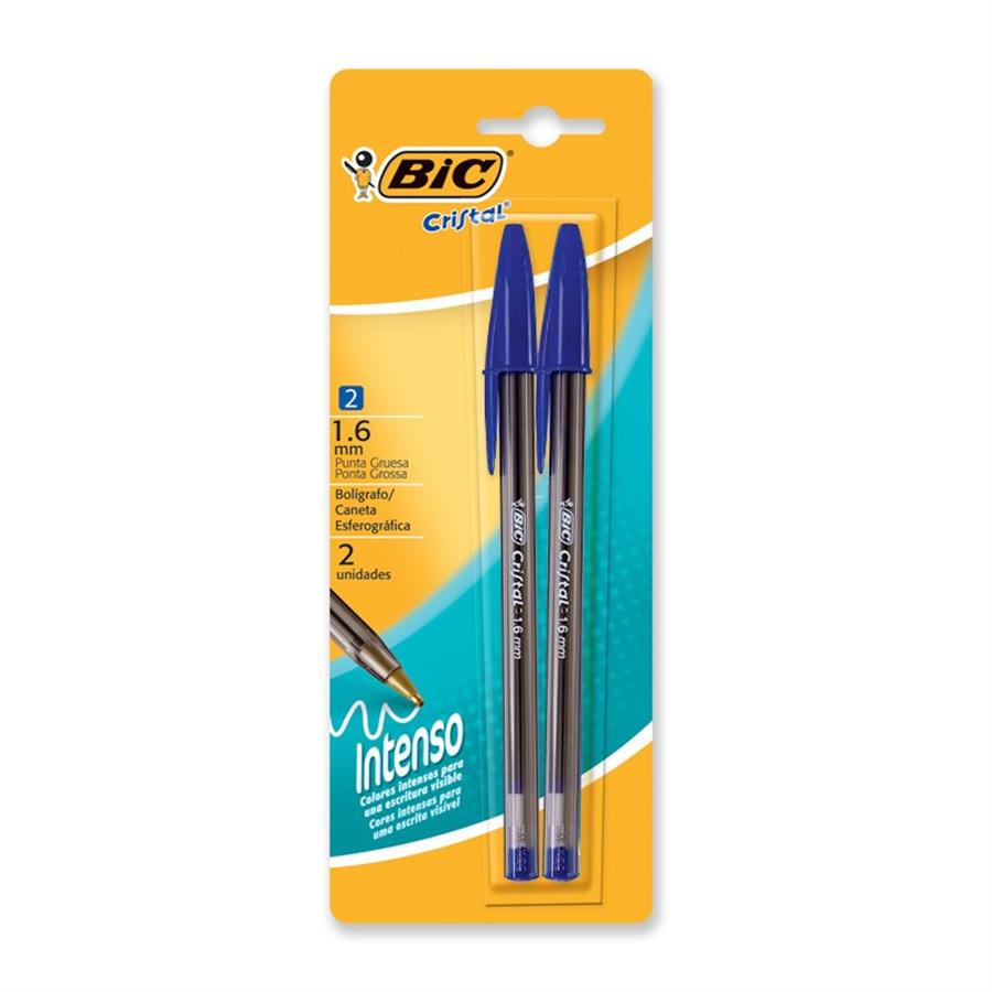 Bolígrafo Bic Cristal Bold 1.6mm Azul por 2 en Blíster